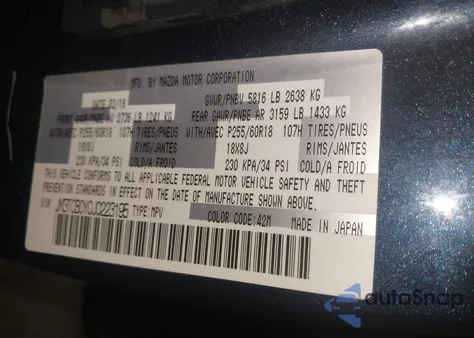 2018 Mazda Cx-9 Touring from USA, damaged, VIN JM3TCBCY0J0223195